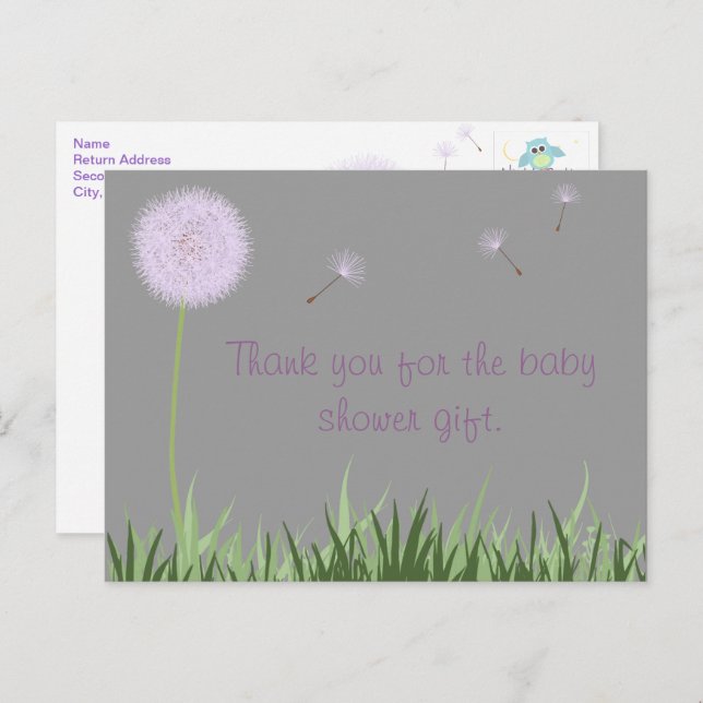 Purple Dandelion Thank You Postcard (Front/Back)