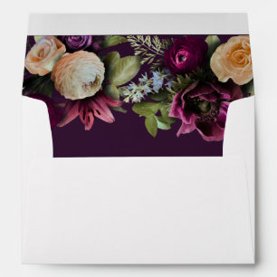 Purple Dark Moody Elegant Floral Wedding Envelope