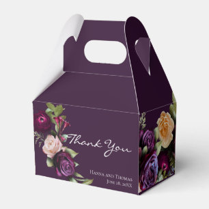 Purple Dark Moody Elegant Floral Wedding Thank You Favour Box