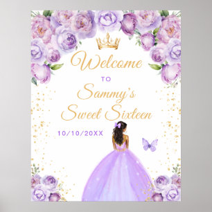 Purple Dark Skin Princess Sweet Sixteen Welcome Poster