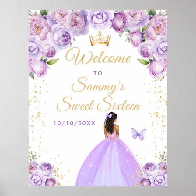 Purple Dark Skin Princess Sweet Sixteen Welcome Poster (Front)