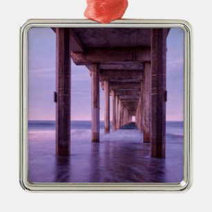 Purple Dawn At Scripps Pier Metal Tree Decoration