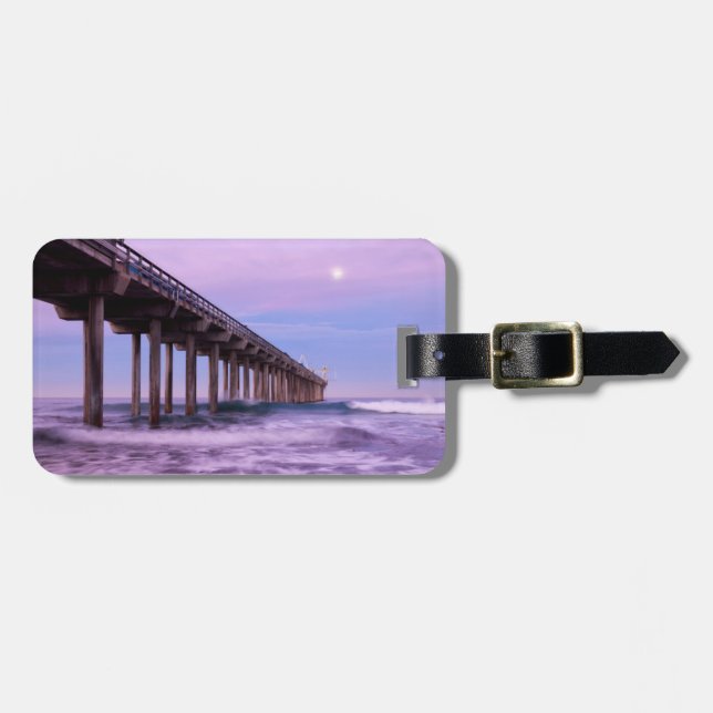 Purple dawn over pier, California Luggage Tag (Front Horizontal)
