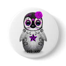 Purple Day of the Dead Sugar Skull Penguin White