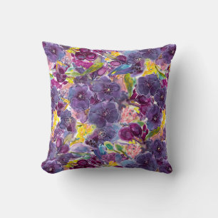 Purple Daze Watercolor Floral Designer  Cushion