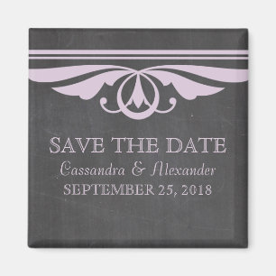 Purple Deco Chalkboard Save the Date Magnet