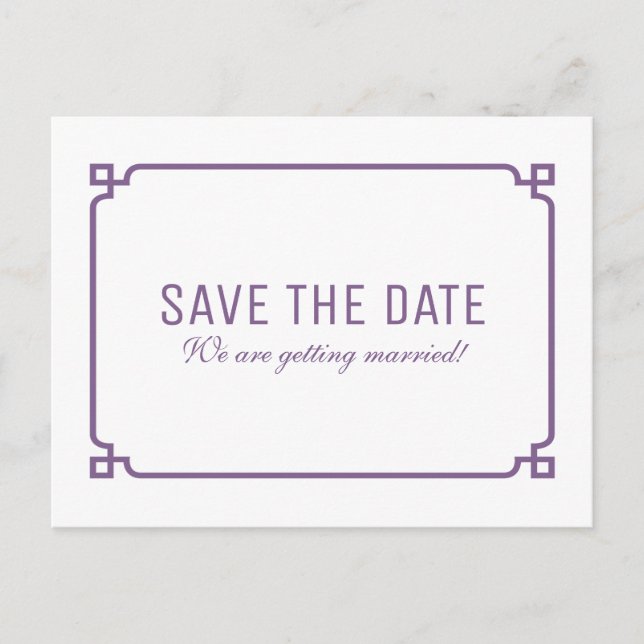 Purple Deco Chic Save the Date Postcard (Front)