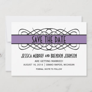 Purple Deco Flourish Save the Date Invite