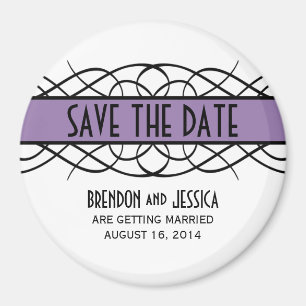 Purple Deco Flourish Save the Date Magnet
