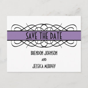 Purple Deco Flourish Save the Date Postcard