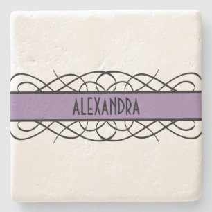 Purple Deco Flourish Stone Coaster