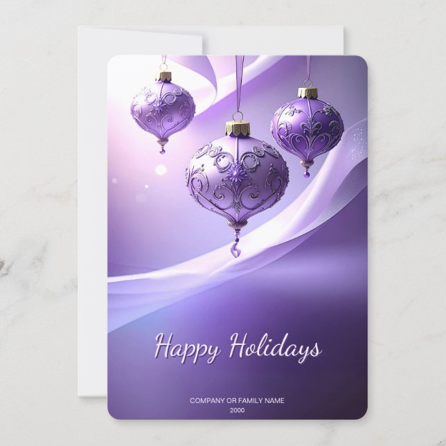 Purple Decorative Christmas Ball Holiday Card (Front)