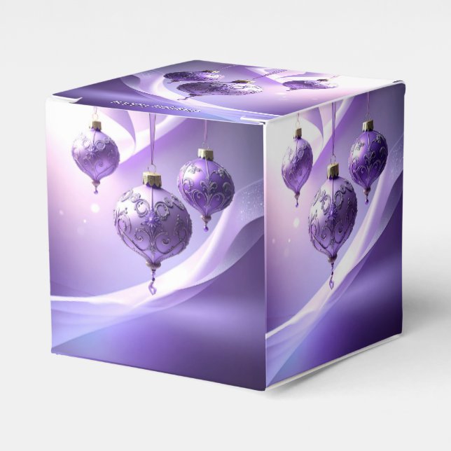Purple Decorative Christmas Ball Holiday Favor Box (Front Side)