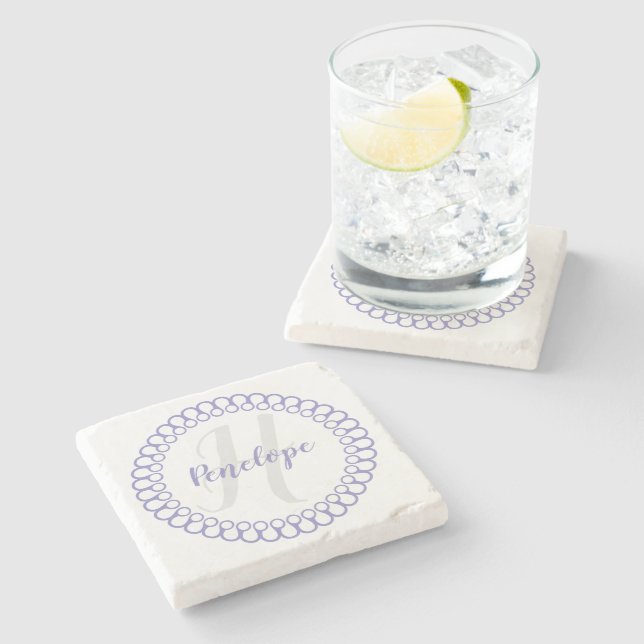 Purple Decorative Circle Monogram Coaster (Side)