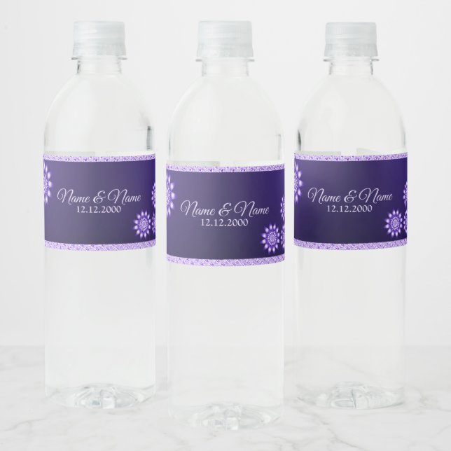 Purple Decorative Floral Water Bottle Label (Bottles)