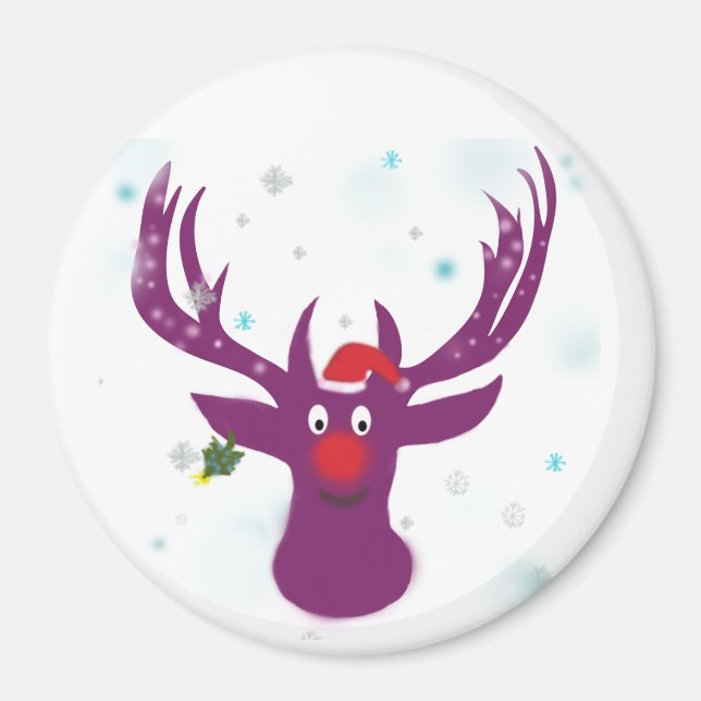Purple Deer Happy Santa Cm Round Magnet (Front)