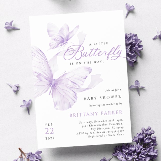 Purple Delicate Butterfly Baby Shower Invitation (Creator Uploaded)