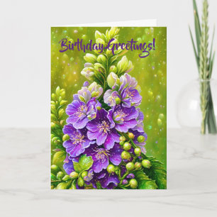 Purple Delphinium Flower Art Birthday Card