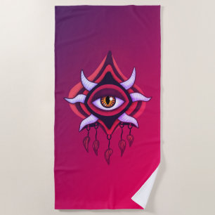 Purple Demon Eye - Gothic Occult Art Beach Towel