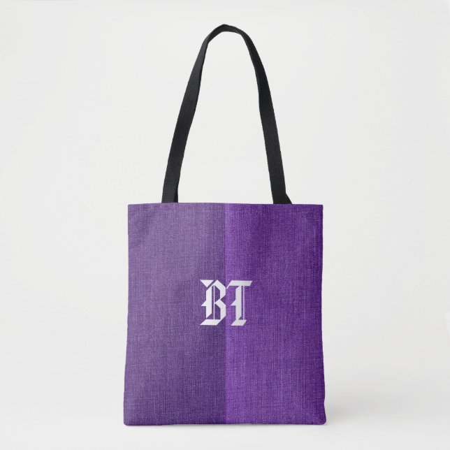 Purple Denim Jeans Fabric Monogram Personalised Tote Bag (Front)
