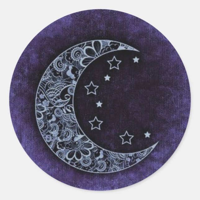 Purple Denim Moon Classic Round Sticker (Front)