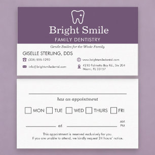 Purple Dental Office Appointment Reminder   Business Card