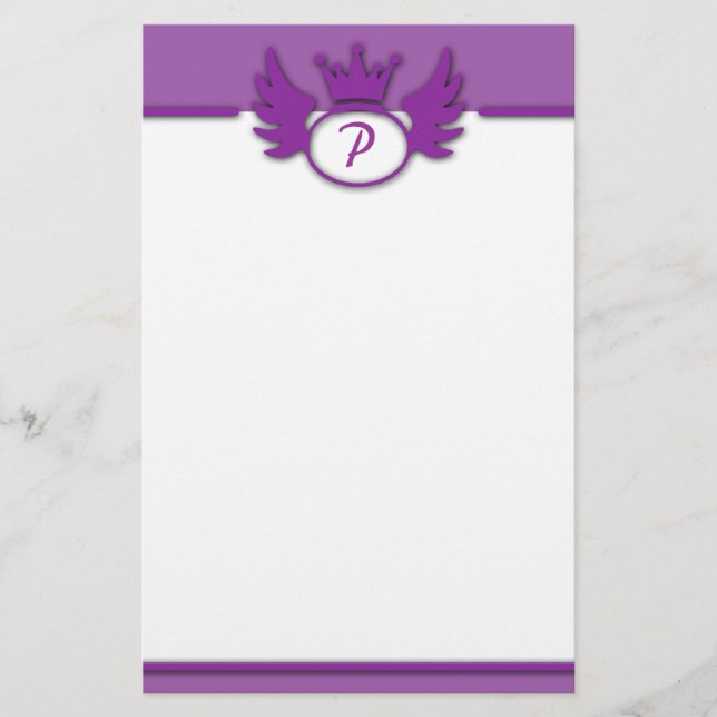 Purple Design Monogram Stationery (Front)