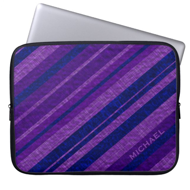 Purple Diagonal Stripes Personalised Laptop Sleeve (Front)