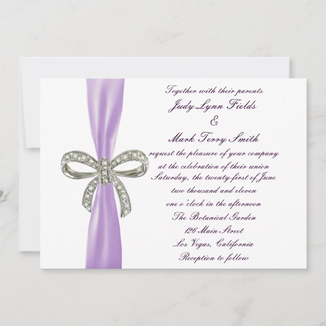 Purple Diamond Bow Wedding Invitation (Front)