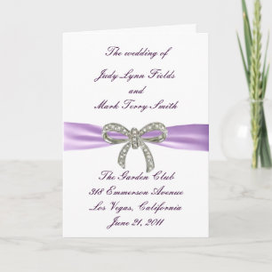 Purple Diamond Bow Wedding Program Card