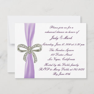 Purple Diamond Bow Wedding Rehearsal Dinner Invite