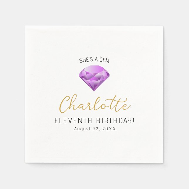 Purple Diamond Gem Birthday Paper Napkins (Front)