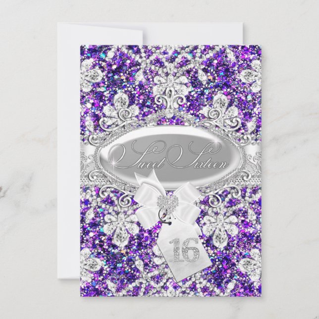 Purple Diamond Glitter Princess Sweet 16 Invite (Front)
