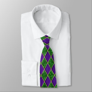 Purple Diamond Green Sequin Pattern Mardi Gras Tie