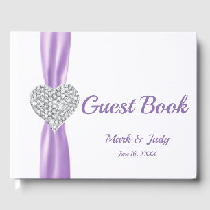 Purple Diamond Heart Wedding Guestbook
