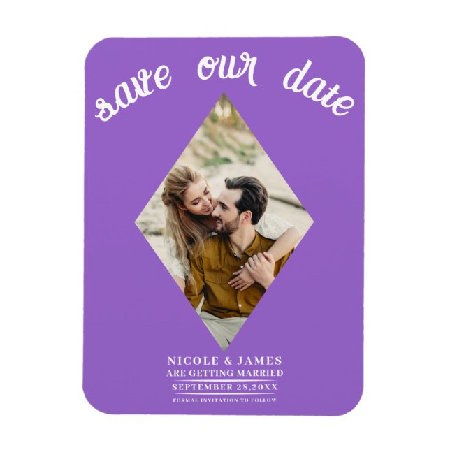 Purple Diamond Photo Wedding Save the Date Magnet (Vertical)