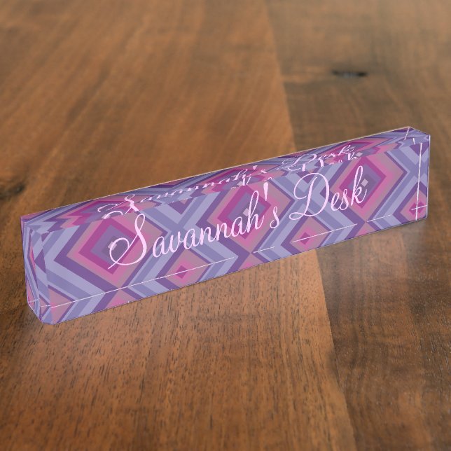 Purple diamond pink pattern lavender chequered art nameplate (Side)