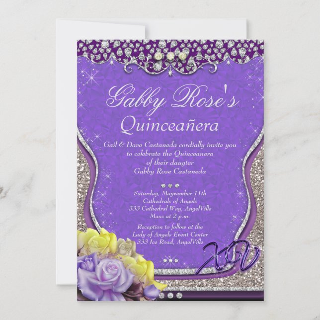 Purple Diamond Quinceañera and Sweet 16 Invitation (Front)