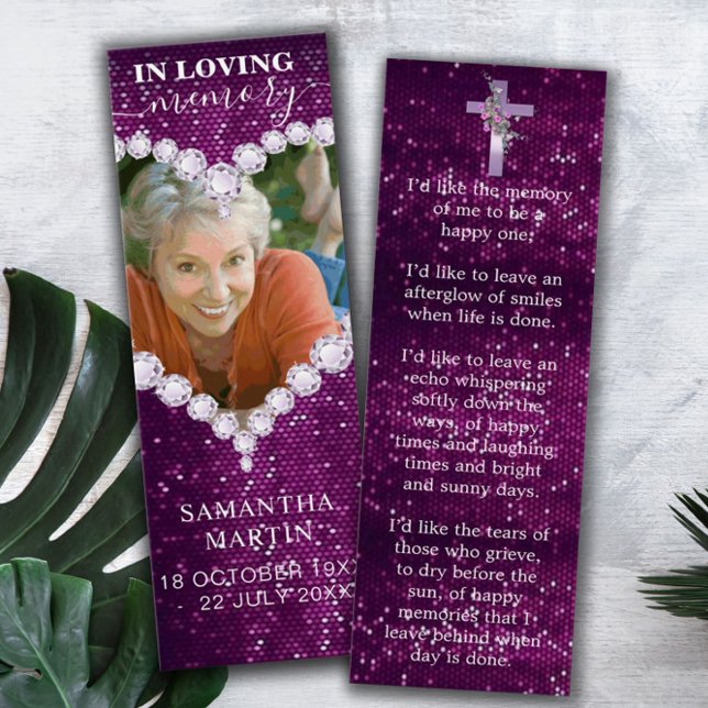 Purple Diamonds Photo Memorial Funeral Bookmark (Creator Uploaded)