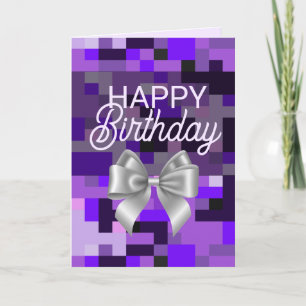 Purple Digital and Bow Happy Birthday Card