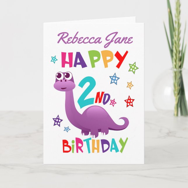 Purple Dinosaur 2nd Birthday Card (Front)
