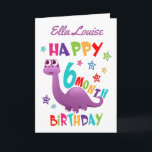 Purple Dinosaur 6 Month Birthday Card<br><div class="desc">A special 6 month birthday card! This bright fun half year birthday card features a purple dinosaur, some pretty stars and colourful text. A cute design for someone who will be half a year old! Add the 6 month old child's name to the front of the card to customise it...</div>