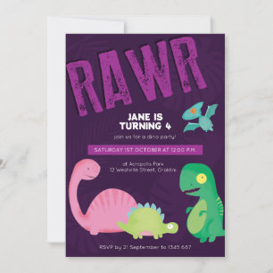 Purple Dinosaur Birthday Invite