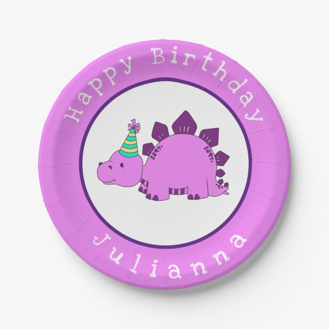 Purple Dinosaur Birthday Party Paper Plate (Front)