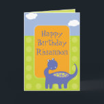 Purple Dinosaur Birthday with Dots Card<br><div class="desc">A cute dinosaur design for celebrating a birthday in true prehistoric style. Customise with your own text for the birthday girl or birthday boy to create a unique and personalised greeting card their birthday. A cute purple dinosaur stands in front of the birthday wishes, with a subtle green polka dot...</div>
