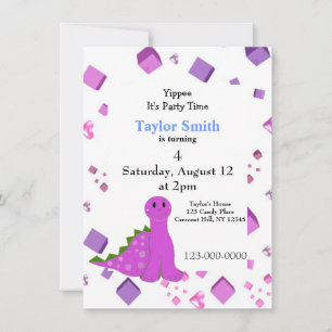 Purple Dinosaur Party Invitation