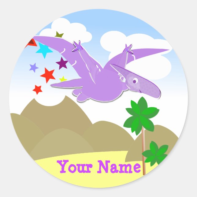 Purple Dinosaur Pteranodon Name Stickers (Front)