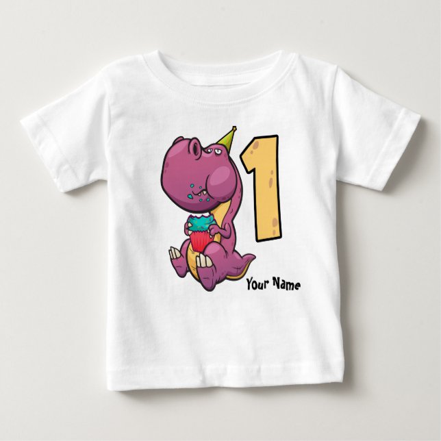 Purple Dinosaur T-Rex 1st Birthday Baby T-Shirt (Front)
