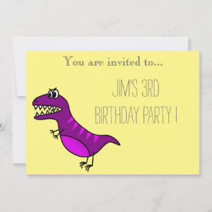 Purple dinosaur young boy's birthday party invitation