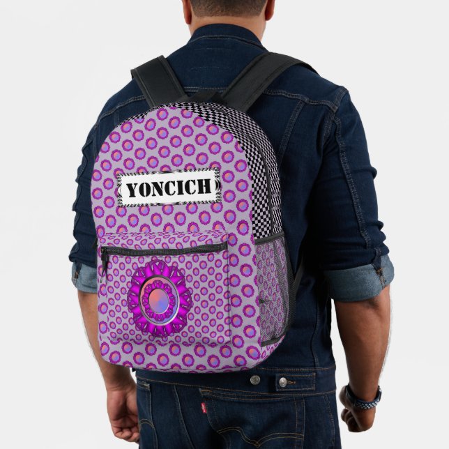 Purple Disc Ribbon by Kenneth Yoncich Printed Backpack (Insitu (Model))